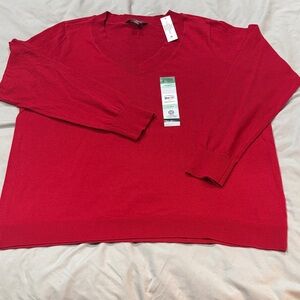 Terra & Sky Red V-Neck Women's Sweater